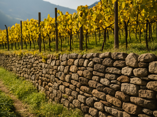 Dry stone walls in orchards and vineyards – AI generated